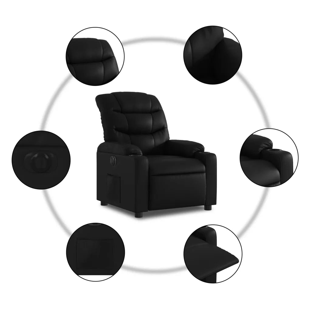 Divano Sedia-Poltrona Reclinabile Elettrica Nera in Similpelle 740395