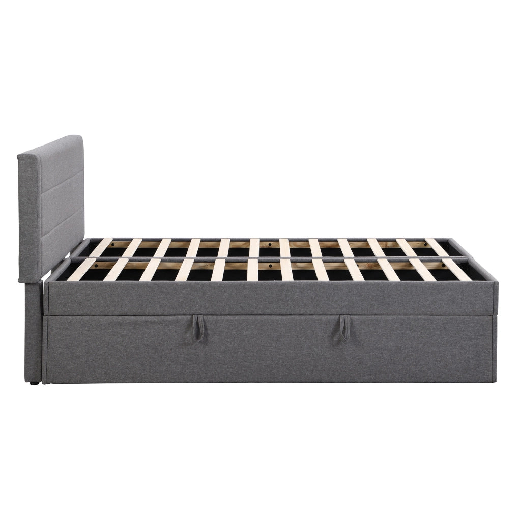 Letto 140x200 cm con contenitore e apertura bilaterale in legno; MDF; metallo e lino