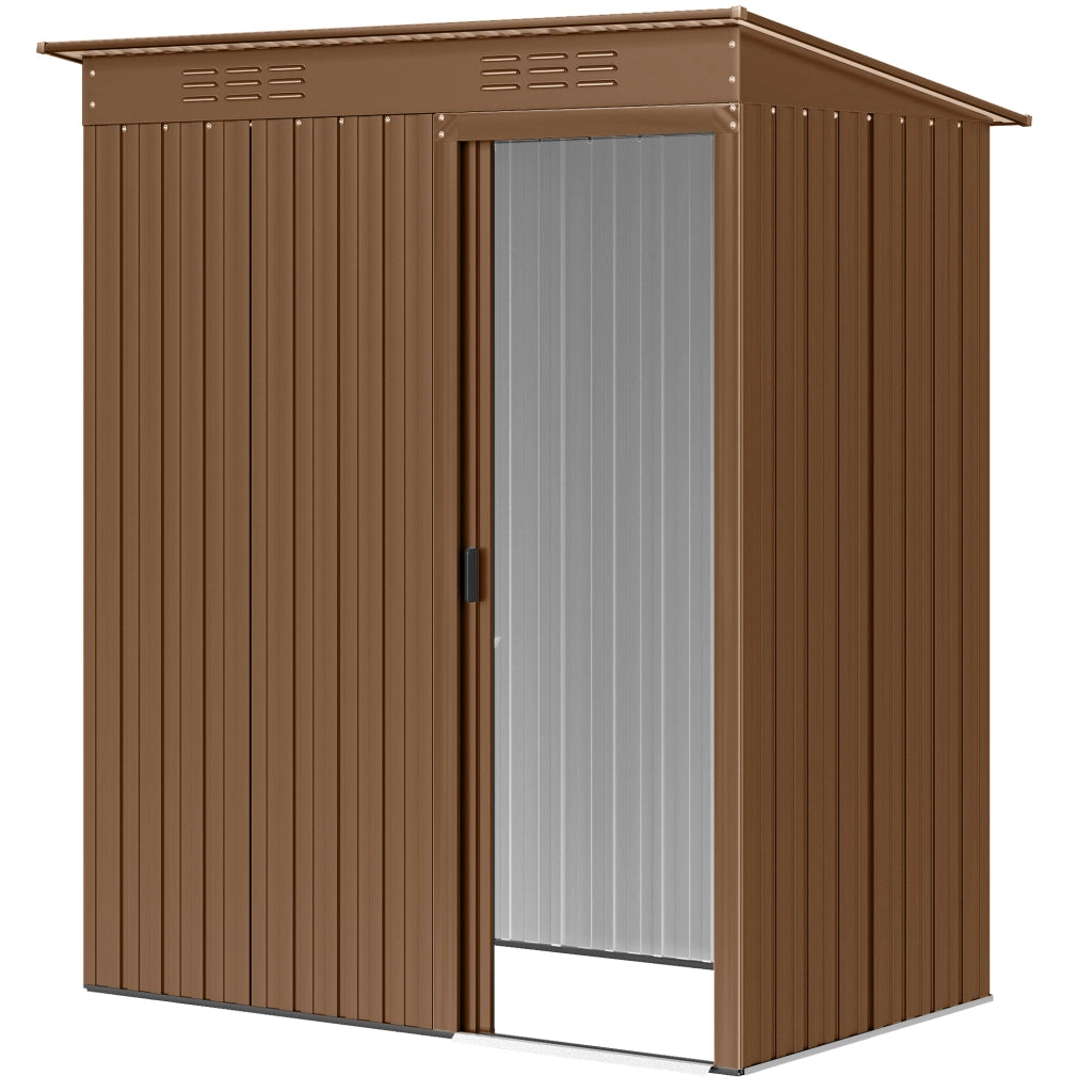 Casetta da Giardino in Metallo con Prese d'Aria e Porta Scorrevole, 159x106x181 cm, Marrone