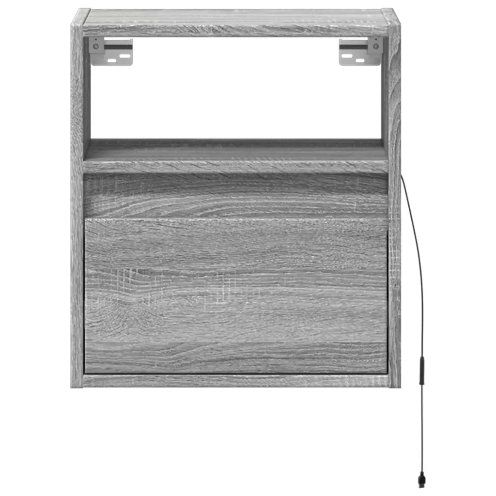 vidaXL Comodini a Parete con luci LED 2 pz Grigio Sonoma