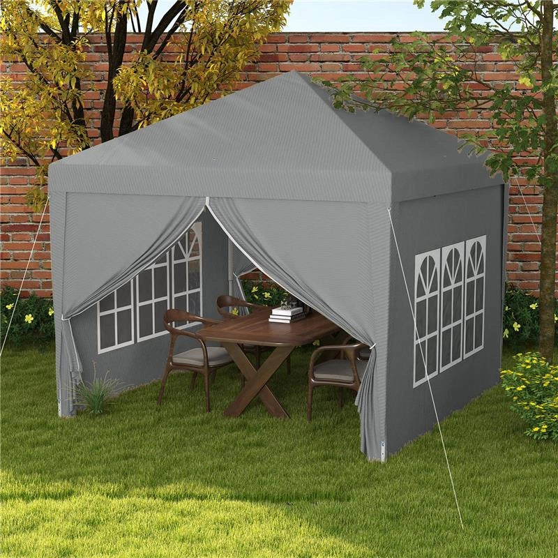 GAZEBO DA ESTERNO 3X3 M PIEGHEVOLE CON 4 PANNELLI LATERALI IN ACCIAIO E TESSUTO OXFORD GRIGIO CHIARO