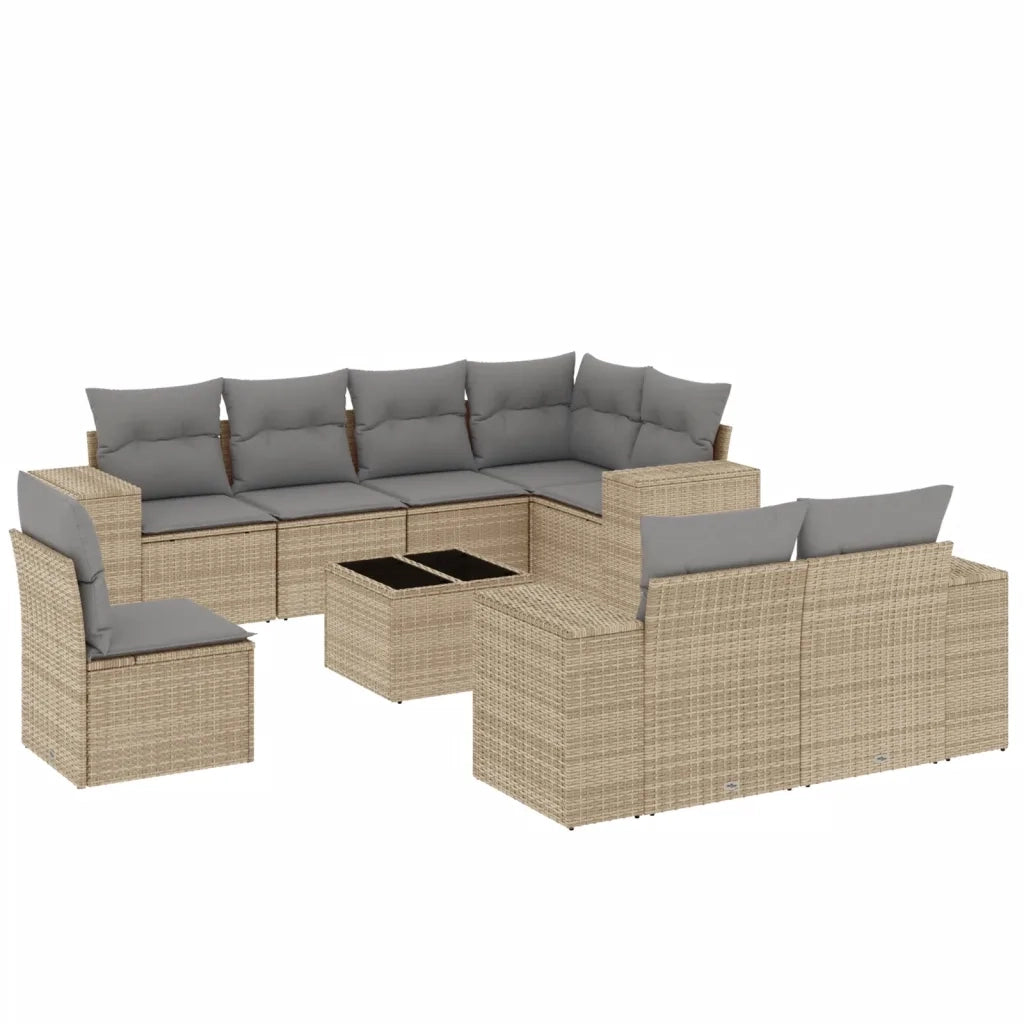 Set Divano da Giardino 9 pz con Cuscini Beige in Polyrattan 3255186