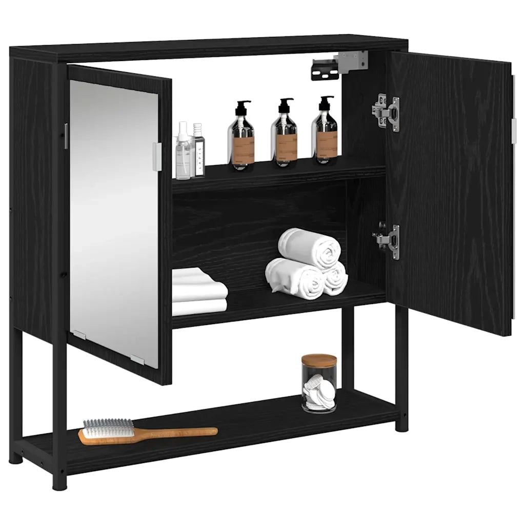 Mobiletto per specchio con porta-Armadietto a Specchio da Bagno Rovere Nero 60 x 16 x 60 cm