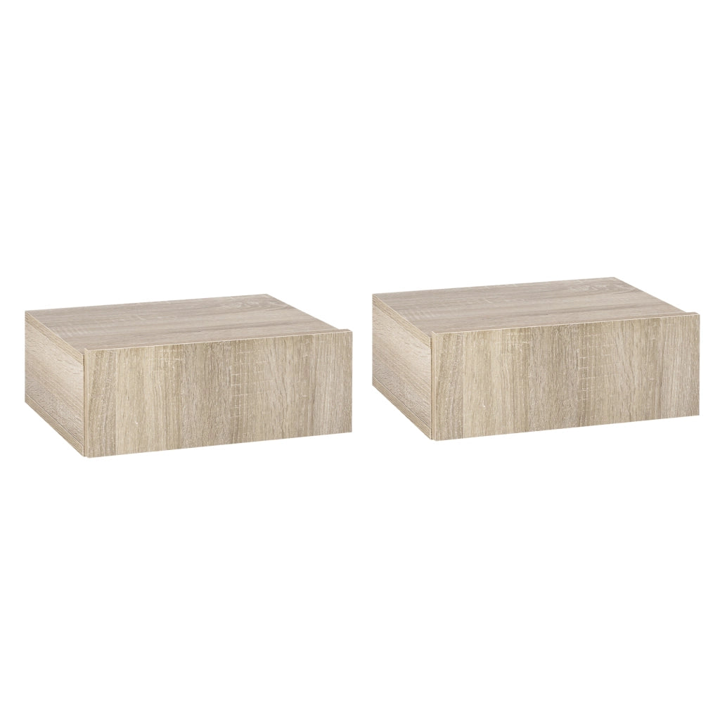 Set 2 Comodini Sospesi con Cassetti, Comodini Camera da Letto in Truciolato, Stile Moderno, 40x30x15 cm, Color Legno