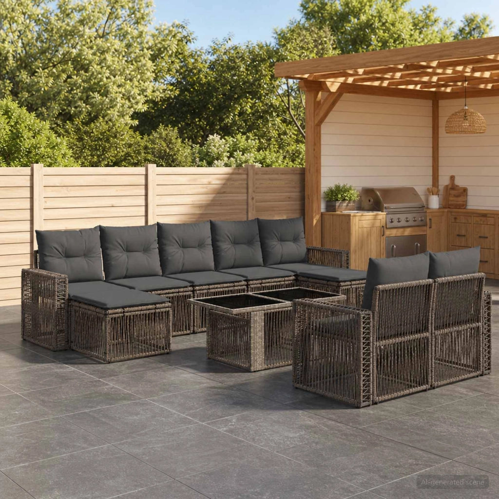Set Divano da Giardino 10 pz Grigio e Grigio Scuro polyrattan 3436850