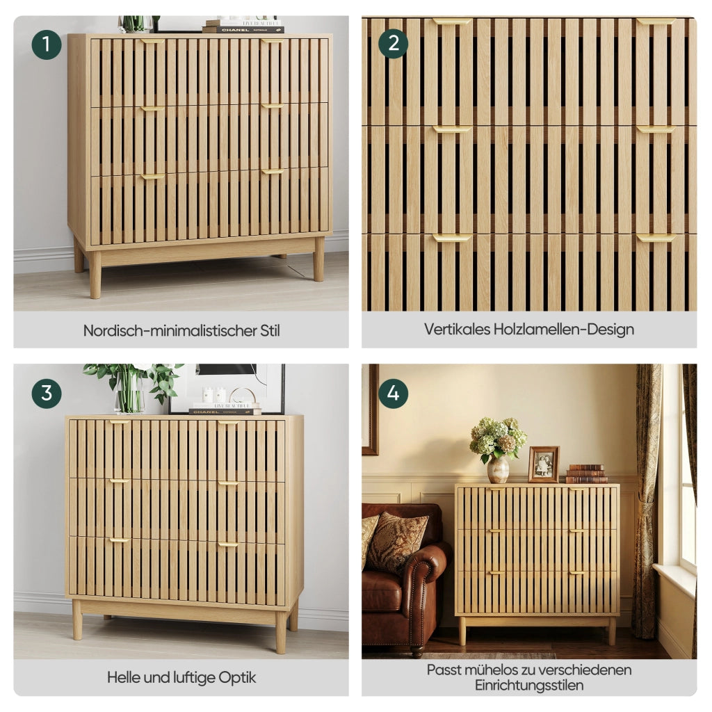 CASSETTIERA 3 Cassetti 80x39x80 cm Rovere Stile medievale