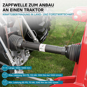 Albero cardanico T8 Giunto cardanico 1000-1100mm 1240Nm 540rpm Cardano 110kW 150CV 2x 1 3/8" 6 denti