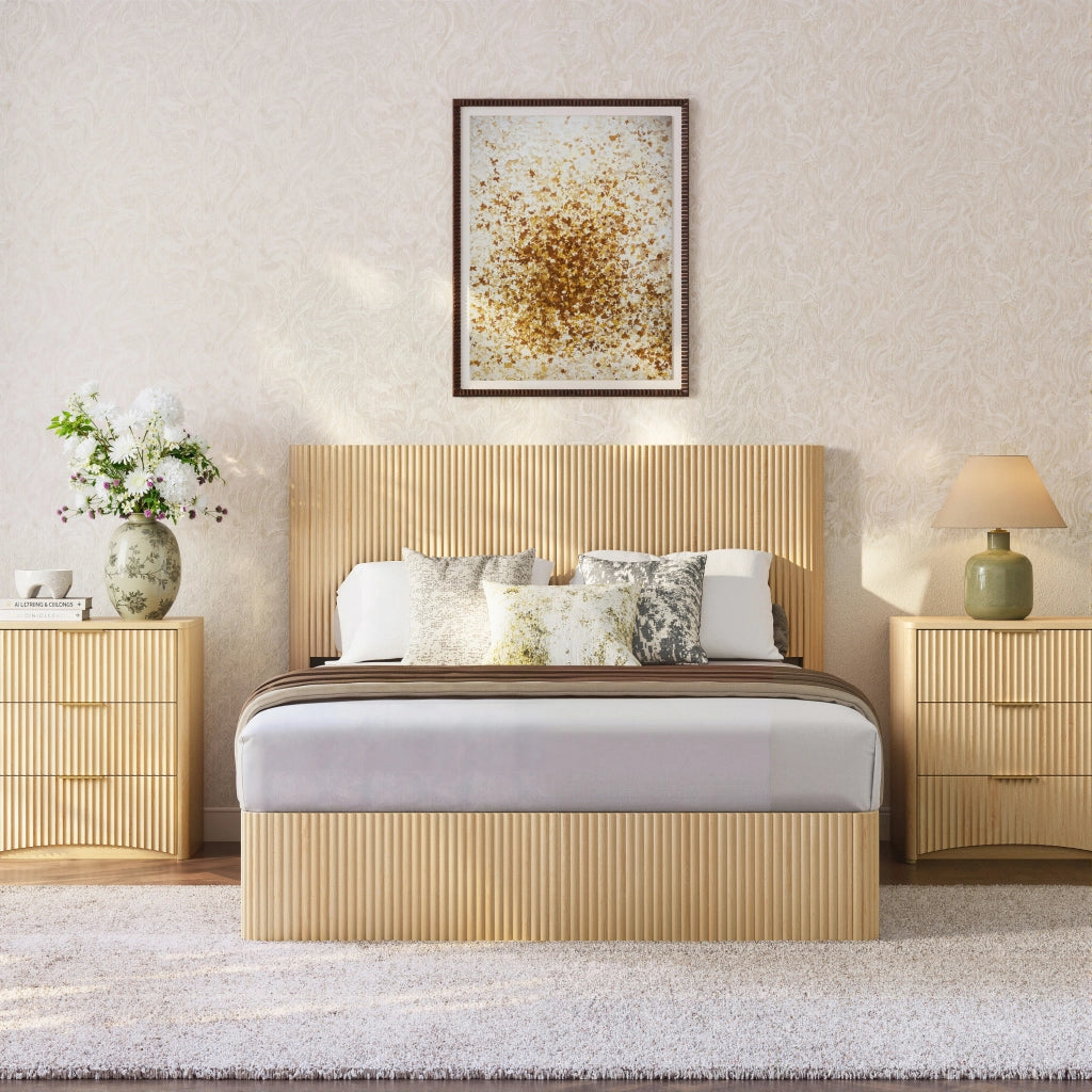 Letto contenitore 140 × 200 cm con sistema di sollevamento idraulico, ampia capacità, senza materasso, rovere chiaro