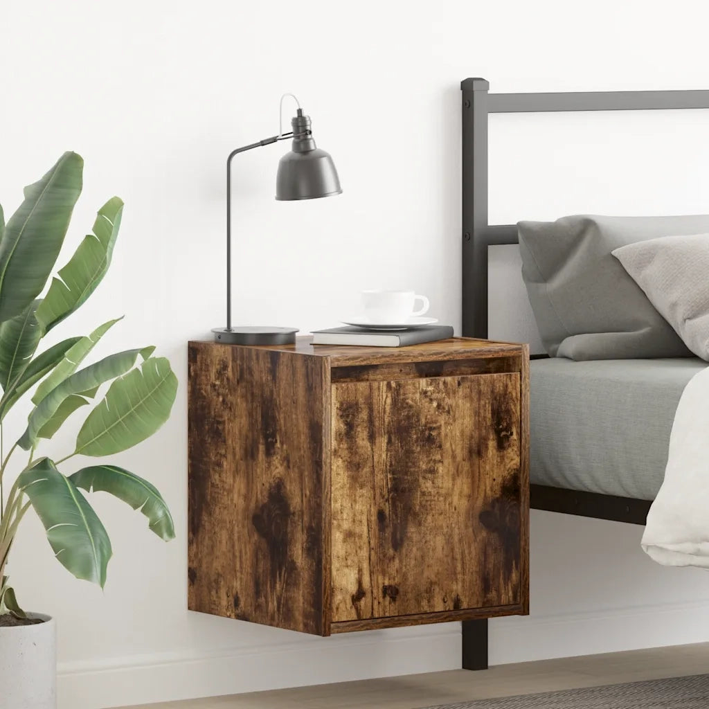 Comodino a Muro-Tavolino da notte sospeso Rovere Fumo 38x34x40 cm 837525