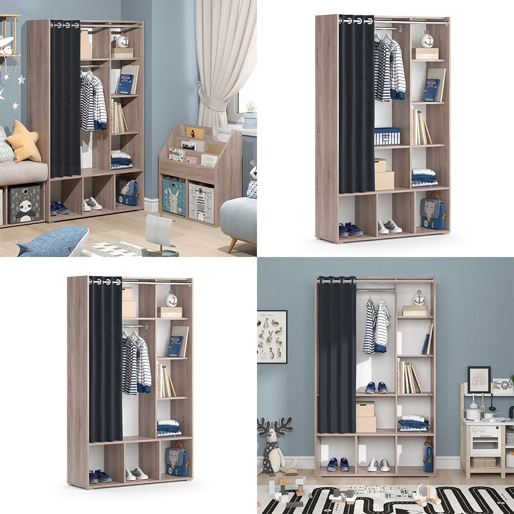 Vicco Guardaroba per bambini Sonoma 38 x 178.1 cm con appendiabiti a tenda