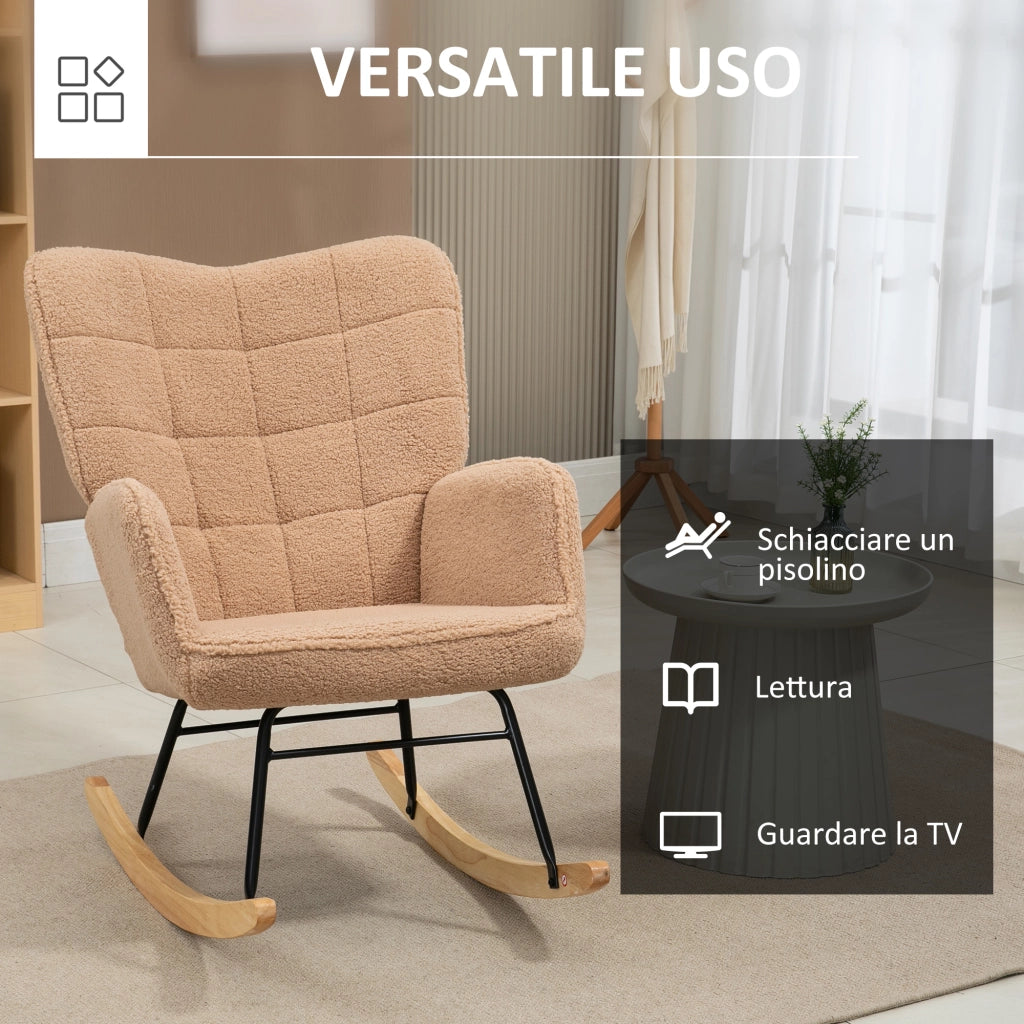 Poltrona a Dondolo Imbottita ¨C zephmum ¨C Boucl¨¦ Marrone 71x98x101