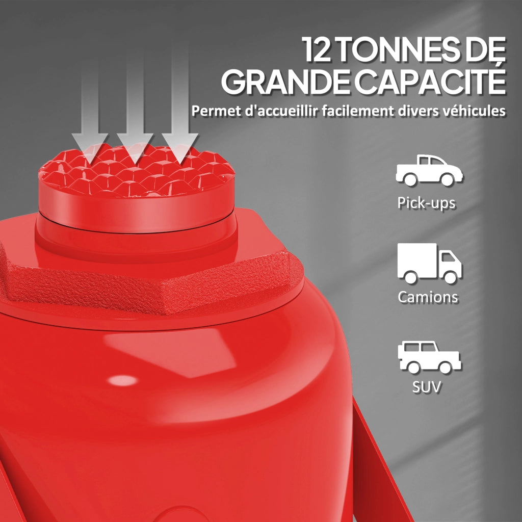 Cric a Bottiglia Idraulico 12 Tonnellate ¨C Zephmum ¨C Rosso, Lunghezza Maniglia 19-37 cm