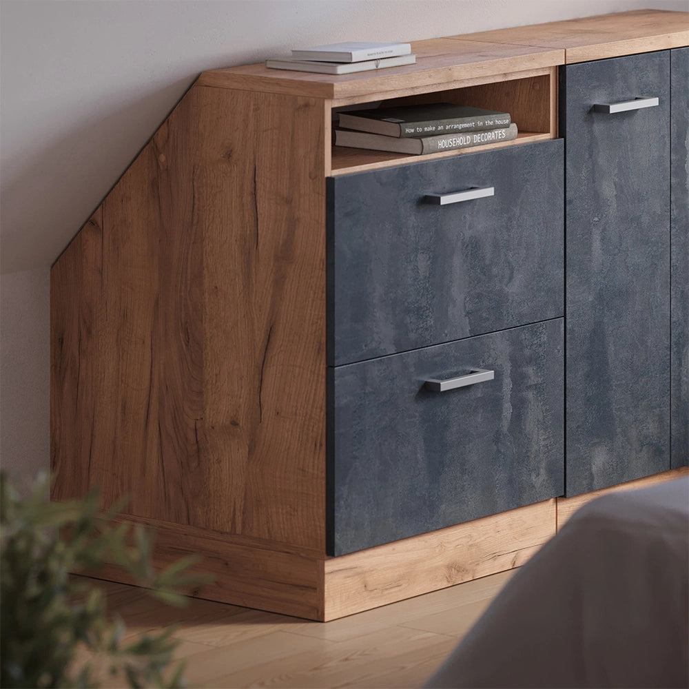 Mobile cucina sottotetto R-Line Calce nera/Rovere dorato 60 cm con 2 cassetti, carcassa 60 cm profondità Vicco