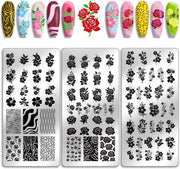 Kit di stampe per chiodi in acciaio inossidabile - Disegno a fiori e rami - Stampaggio a chiodo - Stampi DIY - 3 pezzi