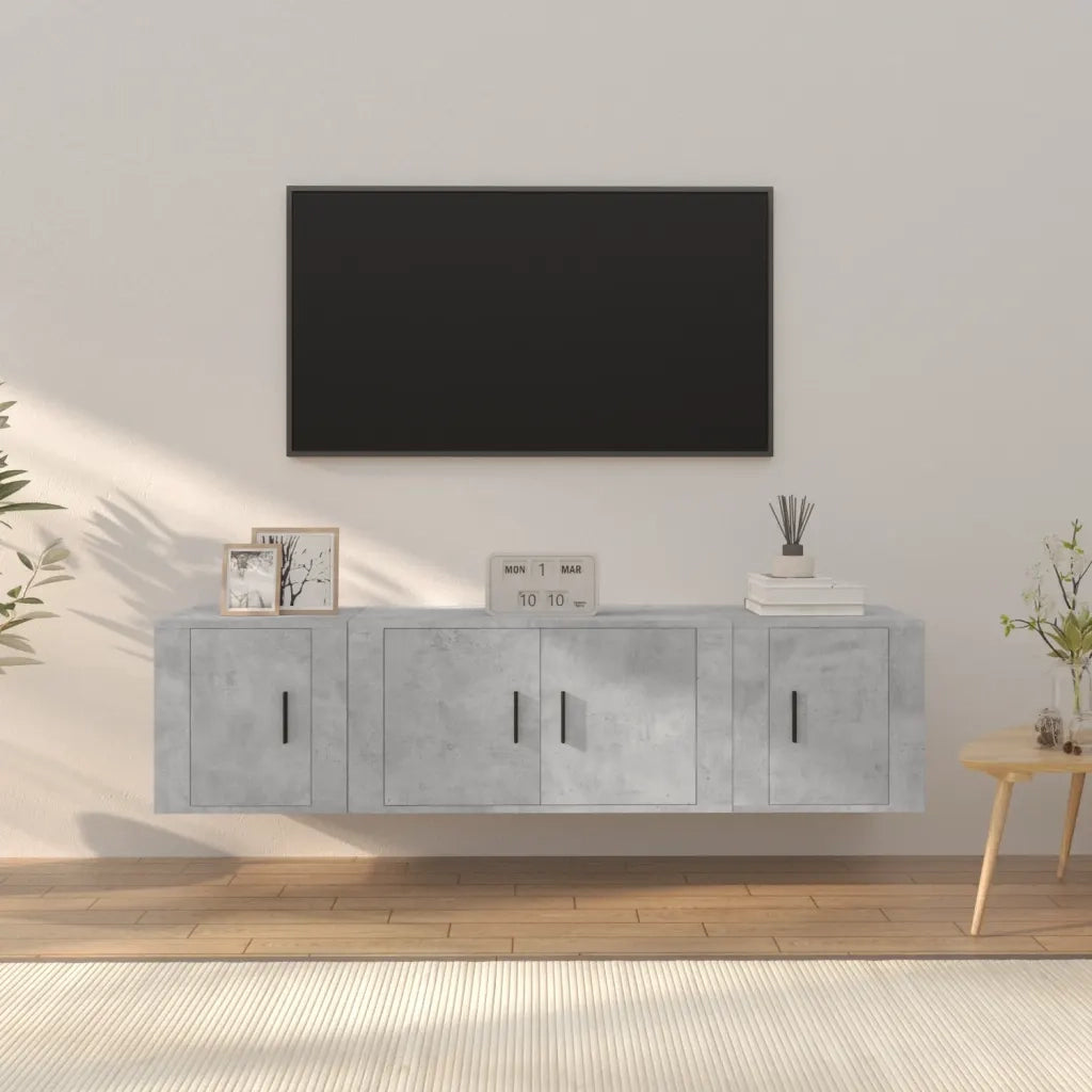 Set di Mobili Porta TV 3 pz Grigio Cemento in Legno Multistrato 3188402