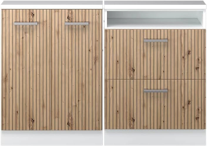Mobile cucina sottotetto R-Line, Rovere artigianale/bianco, 120 cm Set di 2