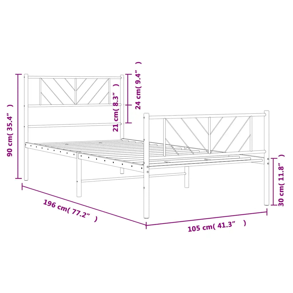 Giroletto con Testiera e Pediera Metallo Nero 100x190 cm 372191