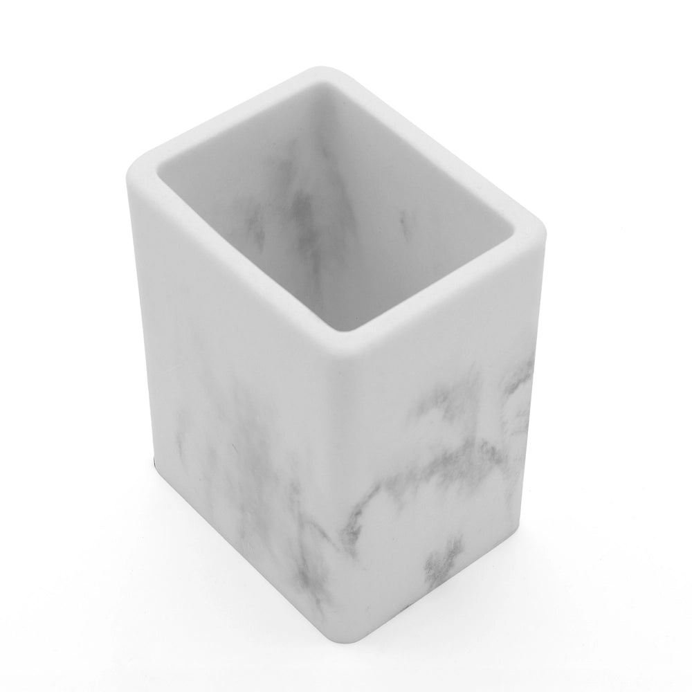 Set accessori bagno 2 pezzi in poliresina marmorizzata bianca Marmo