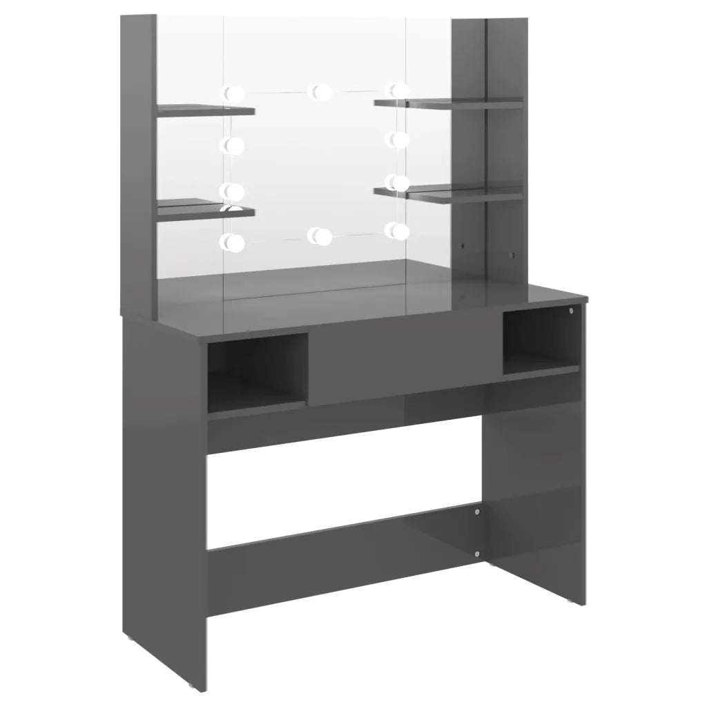 Toeletta | Tavolo da Trucco con Luci LED 100x40x135 cm in MDF Grigio Lucido