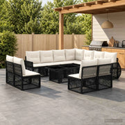 Set Divano da Giardino 12 pz Nero e Bianco Crema polyrattan 3436960