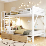 Letto a castello 140x200 cm con LED; cassetti e ripiani in metallo bianco