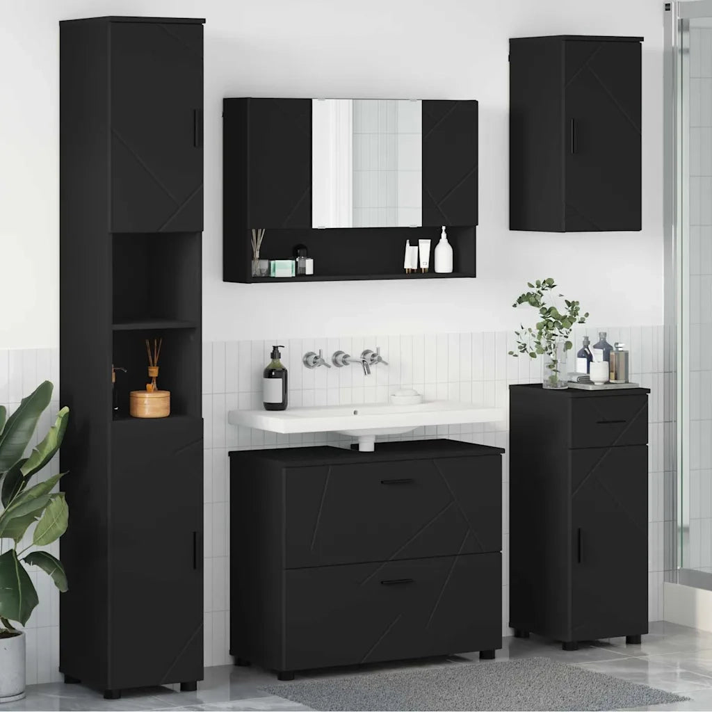 vidaXL Set di mobili per il bagno 5 pcs Nero 30 x 35 x 192 cm