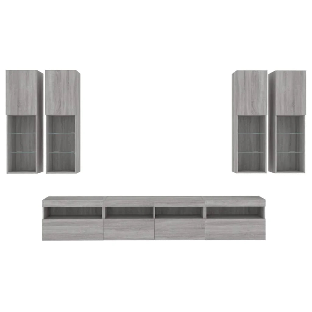 Set di mobili credenza credenza TV soggiorno camera da letto parete soggiorno x 7 pezzi e luci LED sonoma grigio 02_0025367