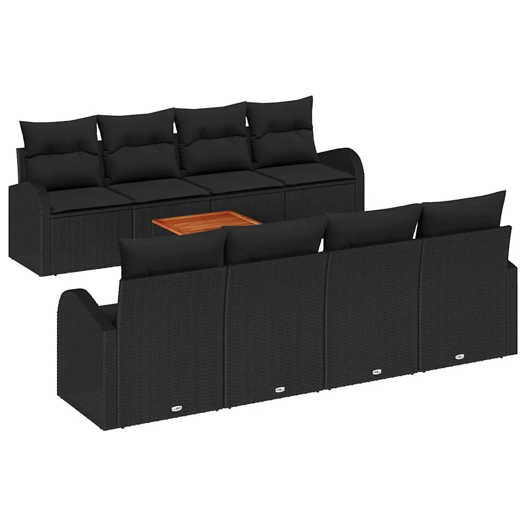 Set Divano da Giardino con cuscino 9 pcs Nero polyrattan