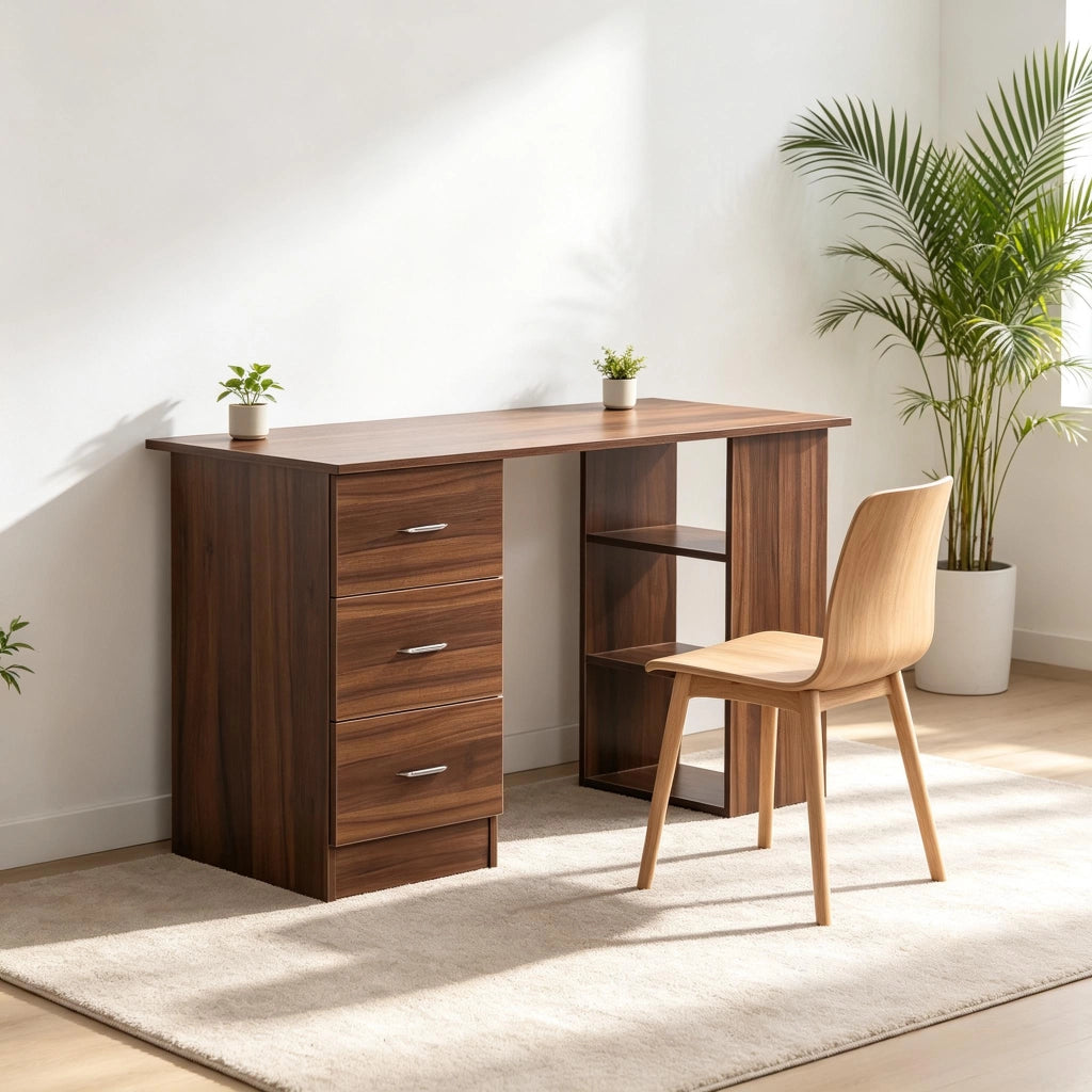 SCRIVANIA Computer 120x49x72 cm MDF Noce con 3 ripiani e 3 cassetti