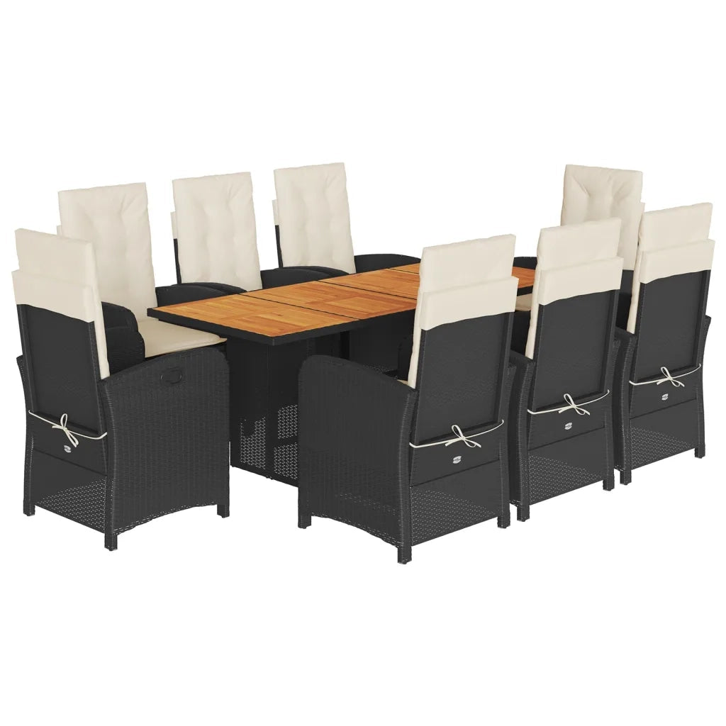 Set da Pranzo da Giardino 9 pz con Cuscini Nero in Polyrattan 3212274