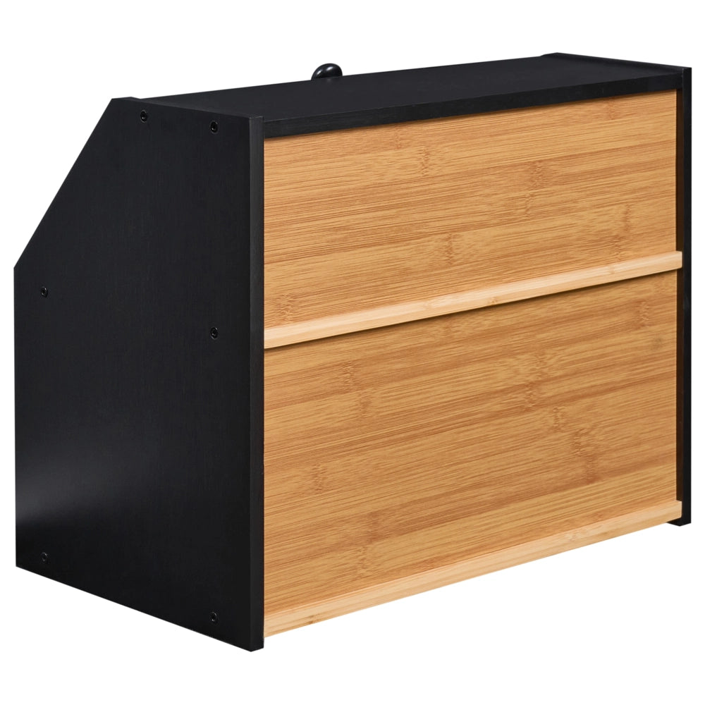 Contenitore per il pane a due ripiani scatola in bambù nero 42 x 25 x 33 cm decorativo con pannelli frontali trasparenti cucina moderna