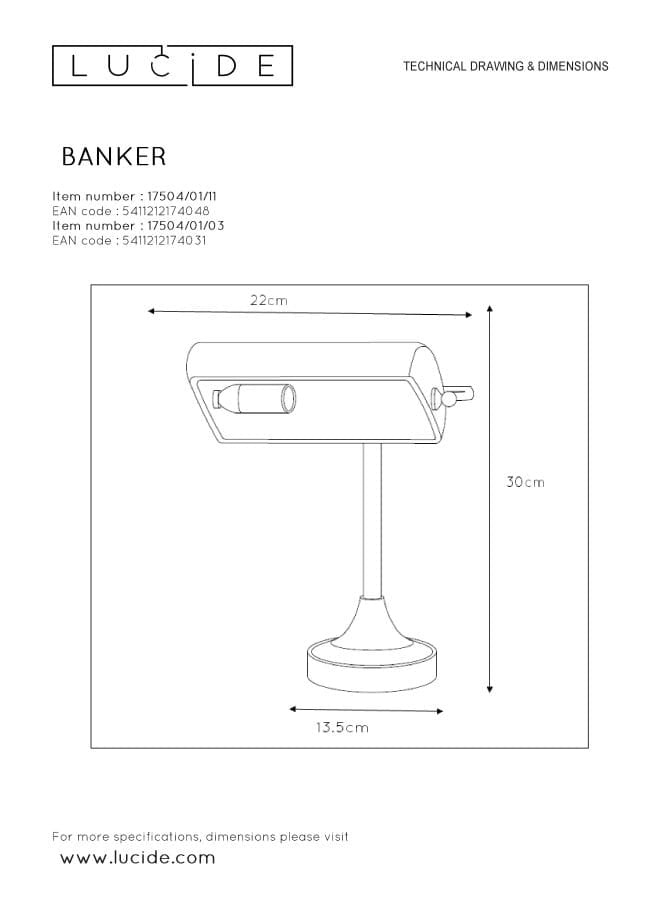 Lampada da scrivania Lucide Banker E14 40W cromo bianco