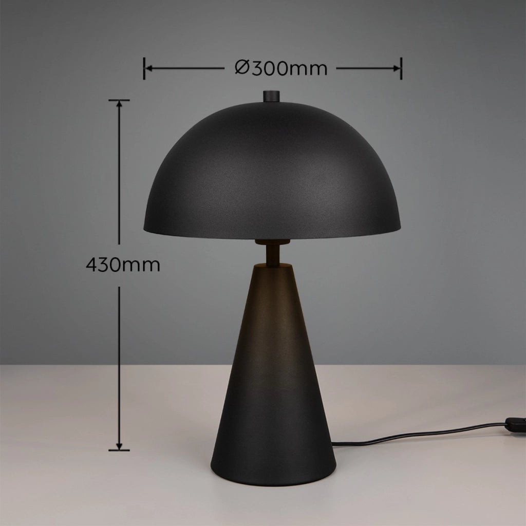 Lampada da tavolo Alfie minimalista nera fungo E27 40W Trio