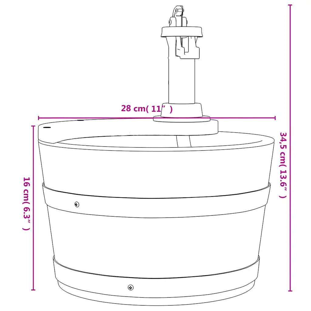 Fontana d'Acqua con Pompa 28x28x34,5 cm Legno Massello di Abete 363334