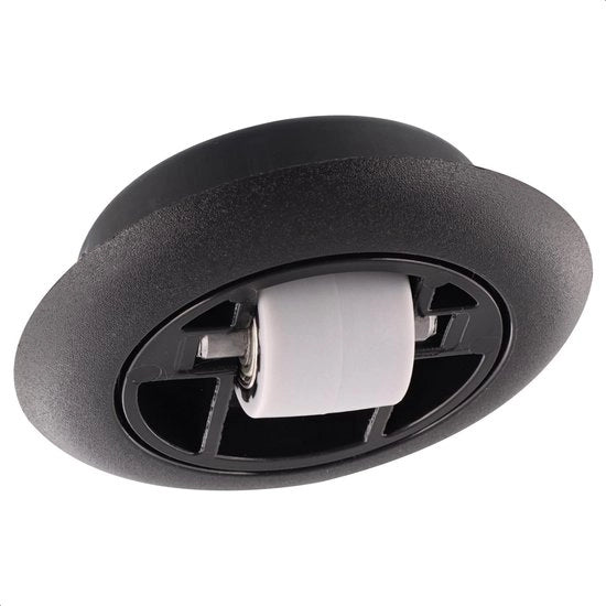 Pigna oscillante/ruota sospensione ROLLER-MINI - Ø 15 mm, duro, con biella e anello a rulli, contenitore in plastica nera Ø 55/40 x 11/8 mm, penna metallica, carico di 50 kg - Made in Germany - 01709401
