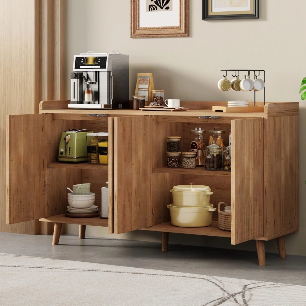 Credenza da cucina con 4 ante e ripiani regolabili 140x40x84 cm in MDF naturale