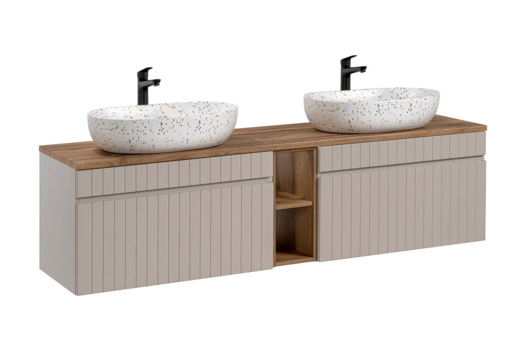 Set mobili bagno 180 cm con piano e 2 lavabi da appoggio Lili Iconic Cashmere 180 cm