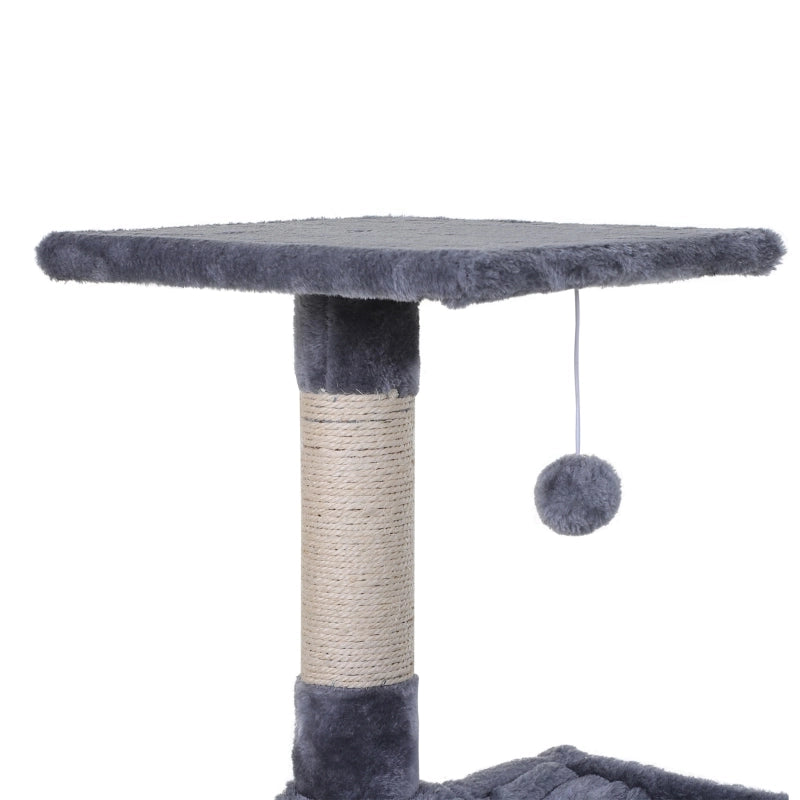 Albero Tiragraffi per Gatti con Amaca e Piattaforma, Rivestimento in Peluche, Grigio
