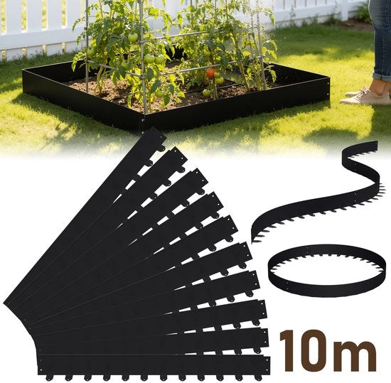 Set di bordi per giardino in metallo resistente da 10 pezzi (100cm x 5cm) - 10m bordo per erba con 120 punte per il terreno