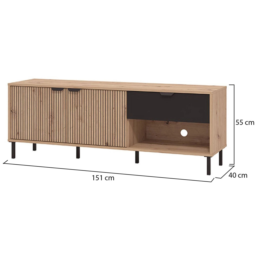 Preone, Mobile Porta tv un Cassetto, 150.5x40x54.5h cm Marrone Rovere Nodi