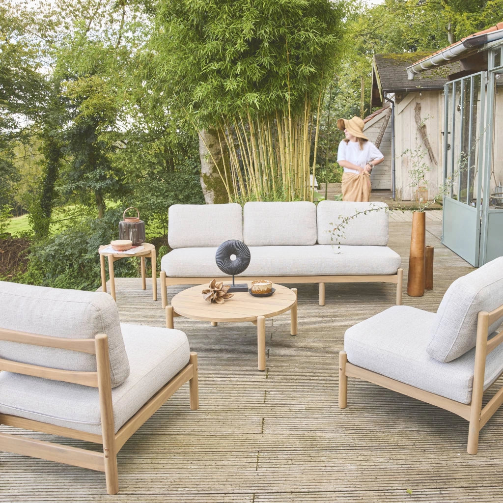 Salotto da giardino in legno di acacia, 5 posti, beige