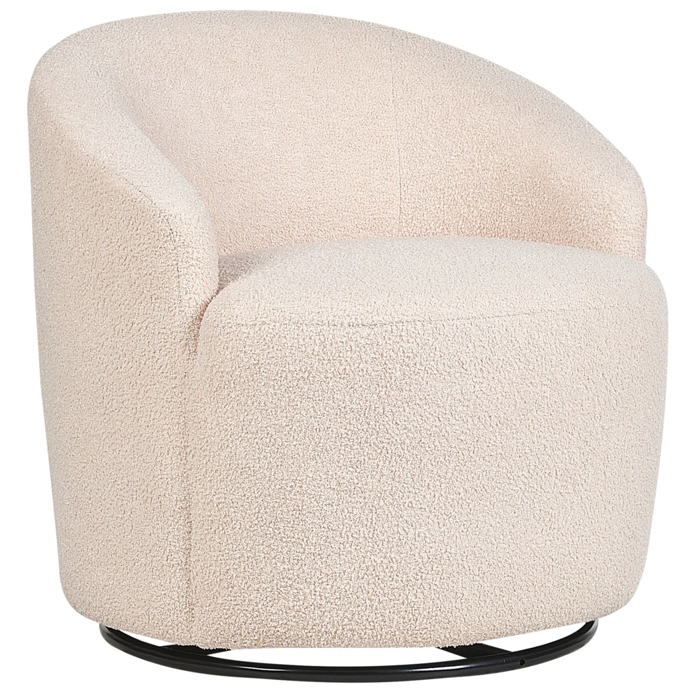 Poltrona Bianco Crema Boucle Tessuto Morbido Base Girevole 360° Stile Retro Glamour Art Deco dorato