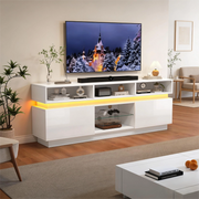 Mobile TV con LED ¨C MINIMAL ¨C Bianco Lucido, Vetro Temperato, 160x35x60 cm