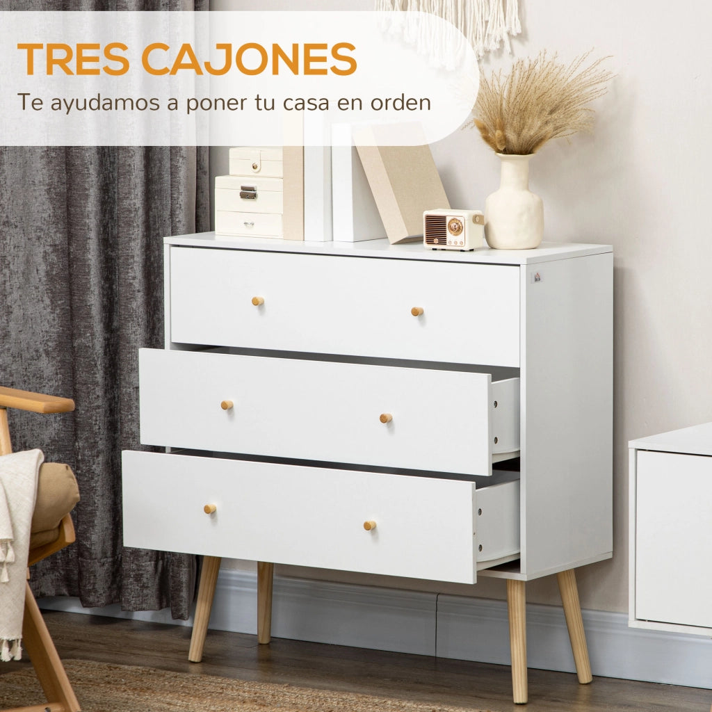 Cassettiera con 3 Cassetti ¨C Zephmum ¨C Bianco Legno Pino 80x30x80 cm