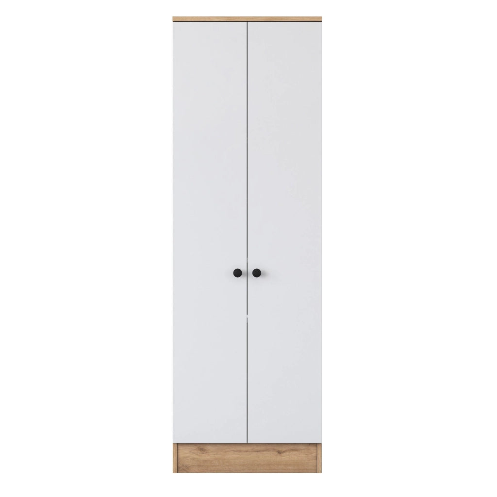 Armadio Camera da Letto Modenese, Guardaroba 2 Ante 6 Ripiani, 60x183h cm Bianco