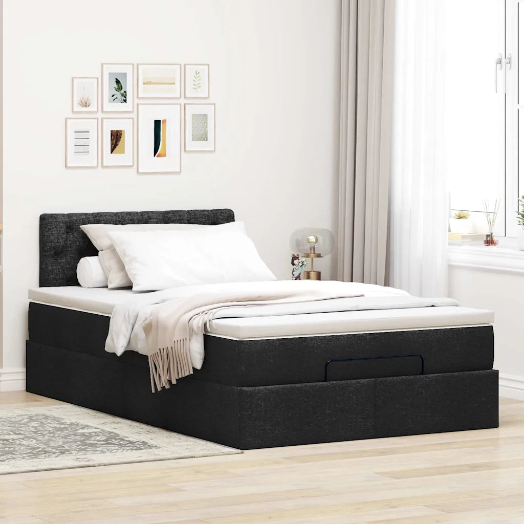 Pouf Letto con Materasso Nero 120x200 cm in Tessuto 3311534