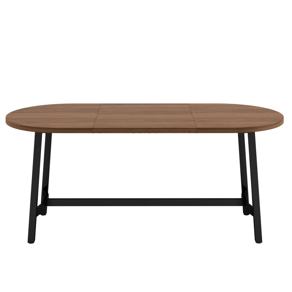 Tavolo da pranzo 180x80 cm per 6-8 persone, angoli arrotondati, struttura in ferro, colore noce
