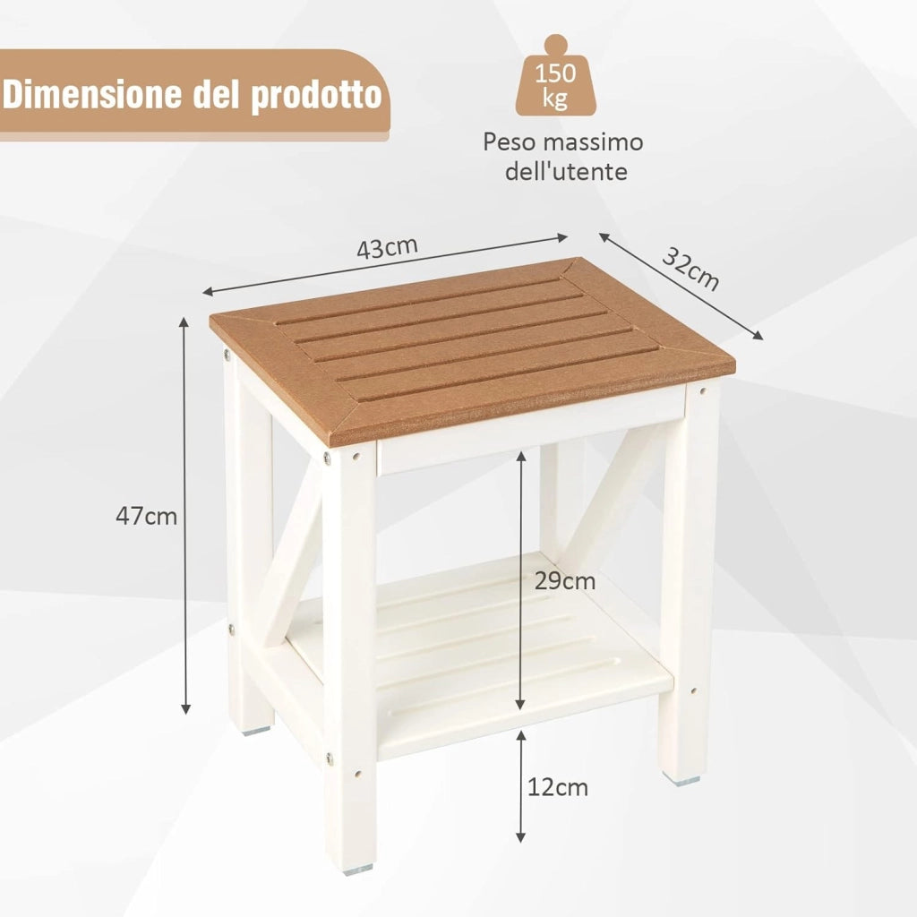 Sgabello da Doccia a 2 Livelli, Panca da Bagno Impermeabile con Piedini Antiscivoli, Design a Stecche, Sgabello Versatile con Carico 150 kg, 43 x 32 x 47 cm (Stile 2)