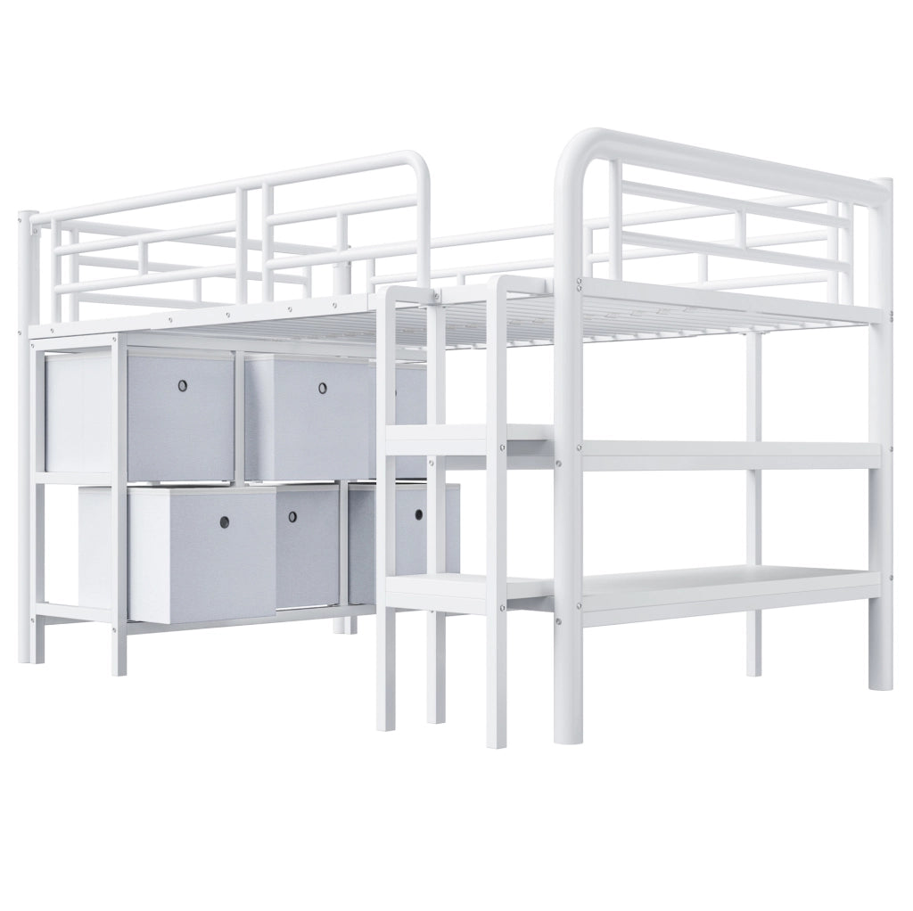 Letto a soppalco 90x200 cm con contenitore e gradini larghi