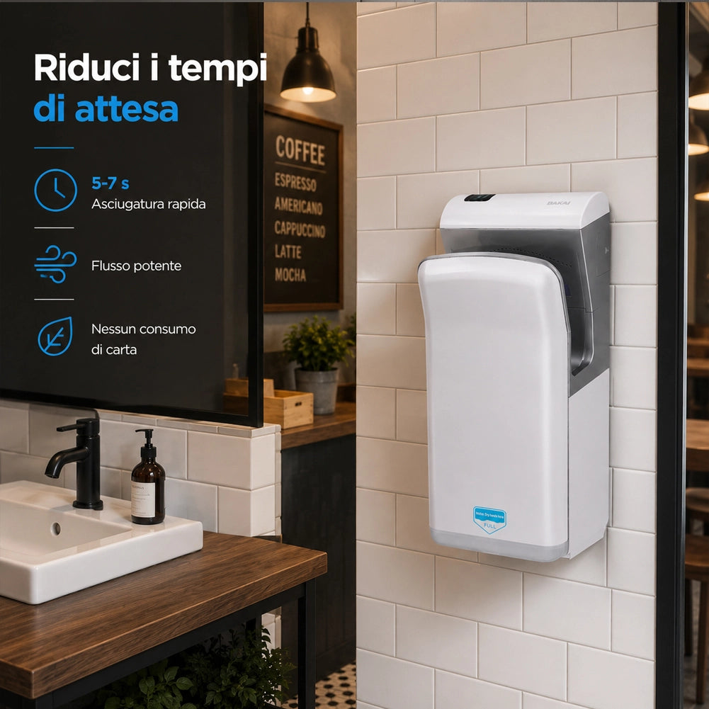 Asciugamani a Parete ad Alta Velocità 2000W Hotel Casa Ufficio 28.8x21.2x68.2 cm